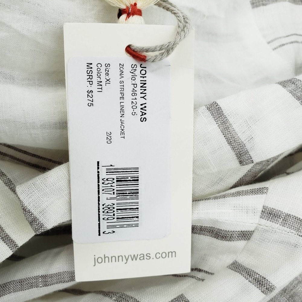 NWT Johnny Was Zona Stripe Linen Jacket Gray & White Women's Size XL - Picture 9 of 12